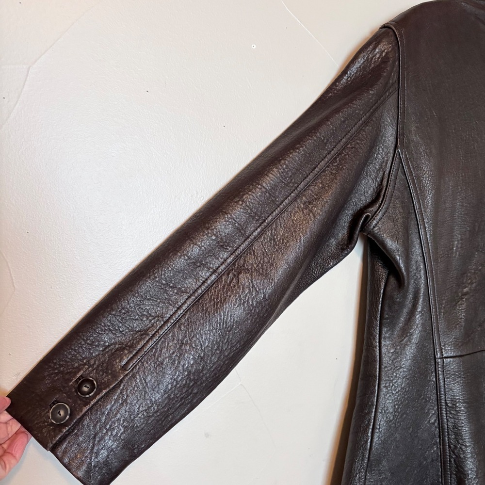 Y2K 90s Scully Leather Jacket Women Size 6 Brown Textured Button Front Blazer - Picture 9 of 16